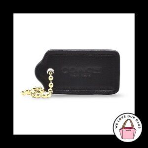1.5" Small COACH NEW YORK Black Leather Brass Fob Bag Charm Keychain Hang Tag
